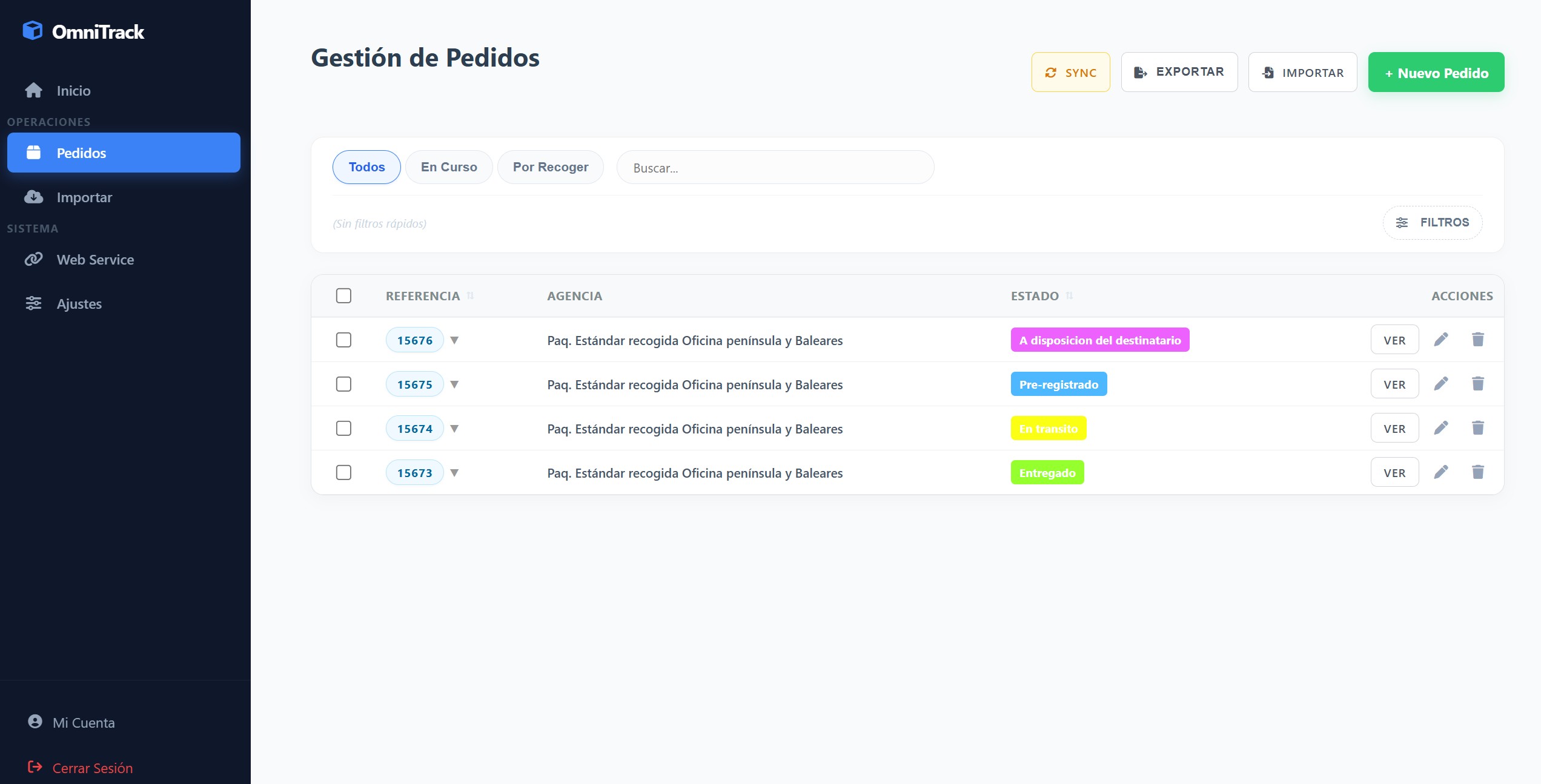 Mapa de seguimiento de envíos en tiempo real en OmniTrack